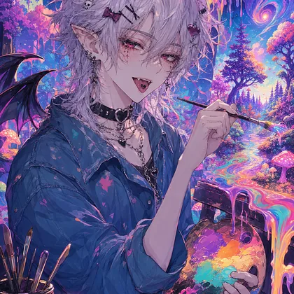 nyx as a trippy bob ross style painter